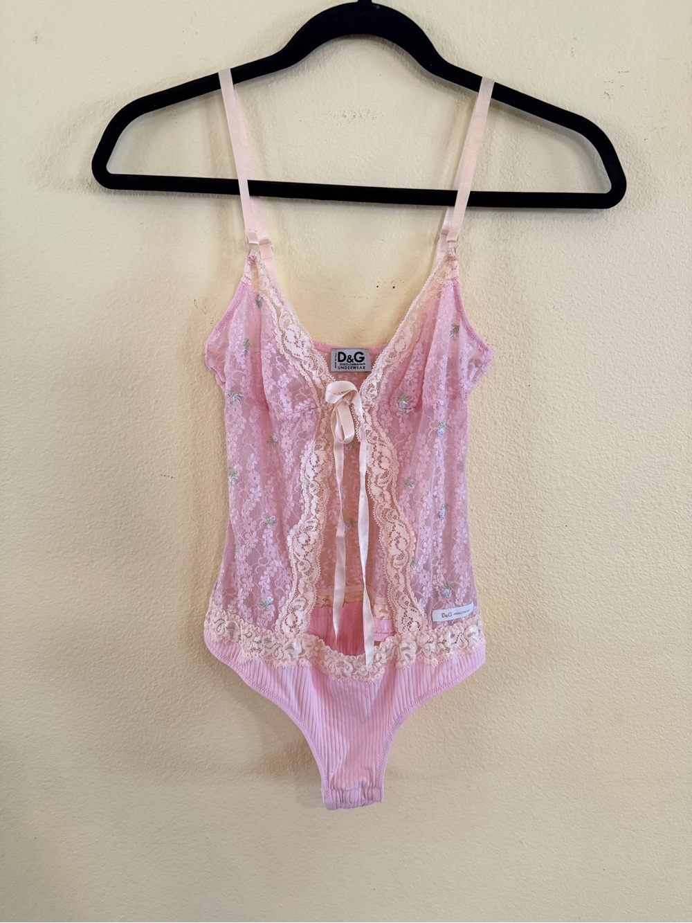 Dolce & Gabbana Pink Lace Tie-Front Chemise Bodysuit size xs s